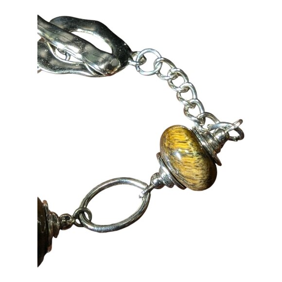 Handcrafted Tiger's Eye Beaded Silver Tone Bracelet Toggle Clasp 7.5 inches - Picture 4 of 7